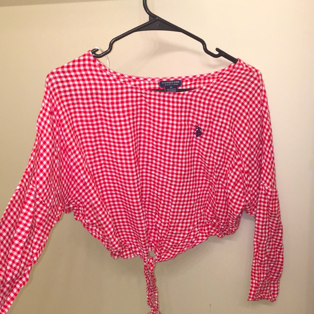 U.S. Polo Red Gingham Tie Top